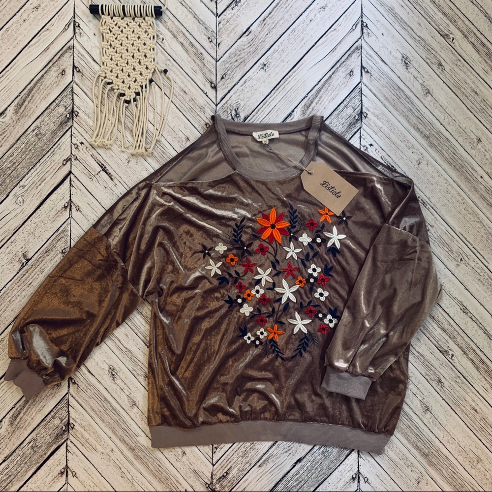 NEW cold shoulder velvet blouse in taupe